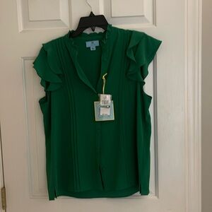 Green Cece flutter sleeve blouse